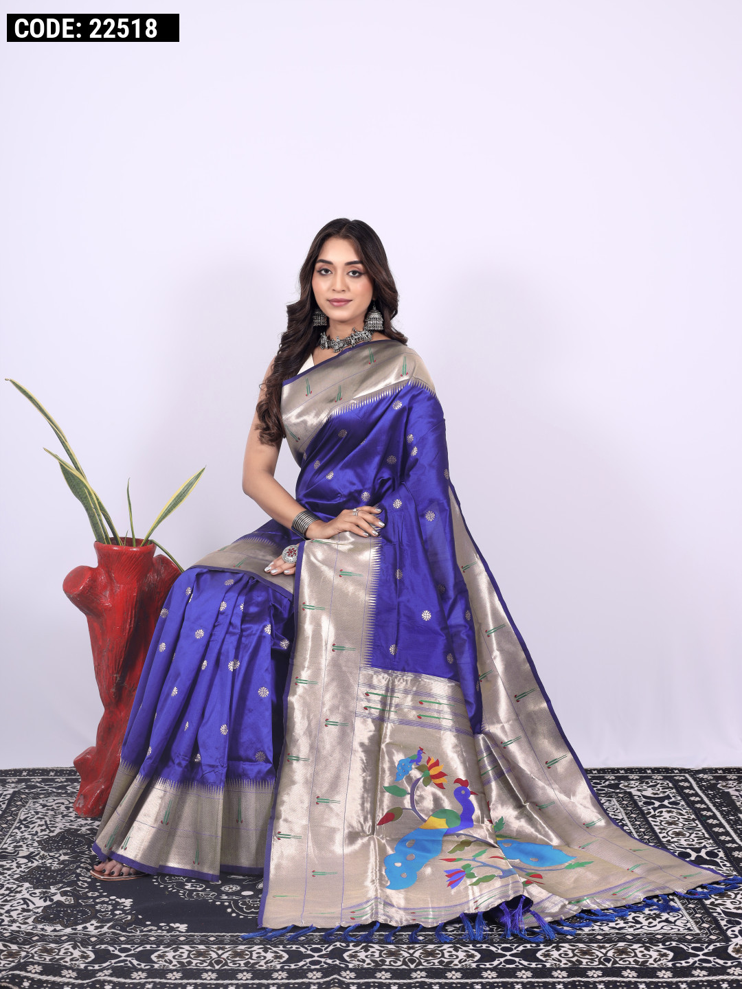 Royal blue silk saree with zari work - G3-WSA53887 | G3fashion.com