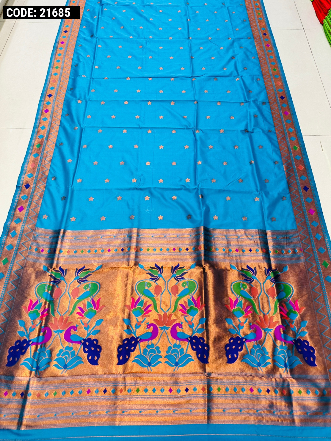 Triple Muniya Pure silk Paithani Saree - Sky Blue – The Posh