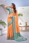 Orange color soft zarna silk saree with zari weaving work