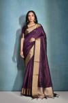 Magenta color soft raw silk saree with zari weaving work