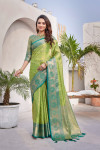 Pista green color soft zarna silk saree with zari weaving work