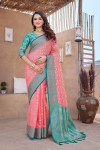 Baby pink color soft zarna silk saree with zari weaving work