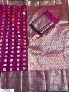 Wine color Kanjivaram Soft Silk Zari work saree