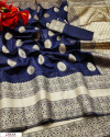 Navy blue color soft cotton silk weaving work saree