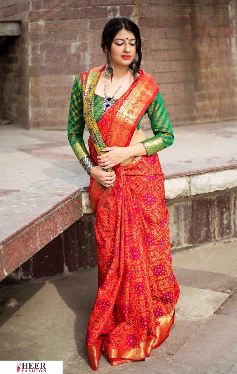 Red color Banarasi silk weaving Patola saree