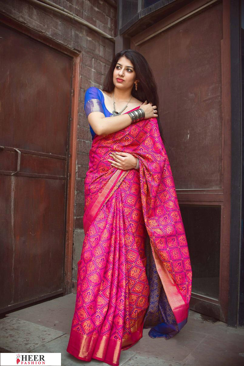 Pink color Banarasi silk weaving Patola saree