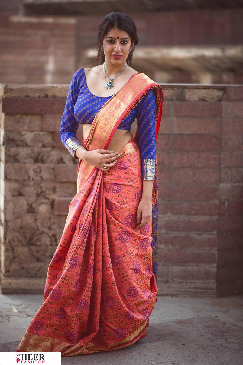 Pink color Banarasi silk weaving Patola saree