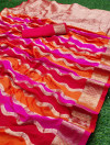 Red and pink color banarasi silk saree with zari weaving work