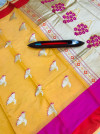 Yellow color linen cotton silk saree