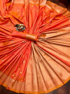 Orange color soft banarasi lichi silk saree with gold zari weaving work