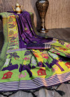 Purple color handloom raw silk saree with zari woven work