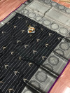 Black color pure jacquard weaving saree with zari work