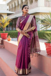 Magenta color tassar silk weaving saree with silver and golden zari work
