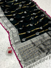 Black color soft silk saree with golden and silver zari weaving work