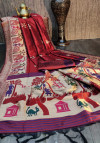 Red color handloom raw silk saree with zari woven work