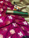 Magenta color soft silk saree with golden and silver zari work