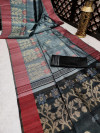 Gray color pure tussar silk jamdani weaving saree