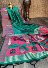 Rama green color handloom raw silk saree with zari woven work