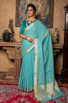 Firoji color pure linen saree with heavy brocade blouse