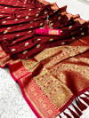 Maroon color soft silk saree with zari weaving border and pallu