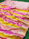 Yellow and pink color banarasi silk saree with zari weaving work