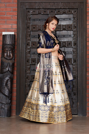 Georgette Navy Blue Sequins Designer Lehenga Choli