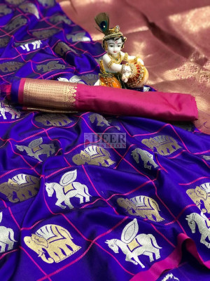 Fugacious Royal Blue Soft Silk Saree With Palimpsest Blouse Piece –  LajreeDesigner