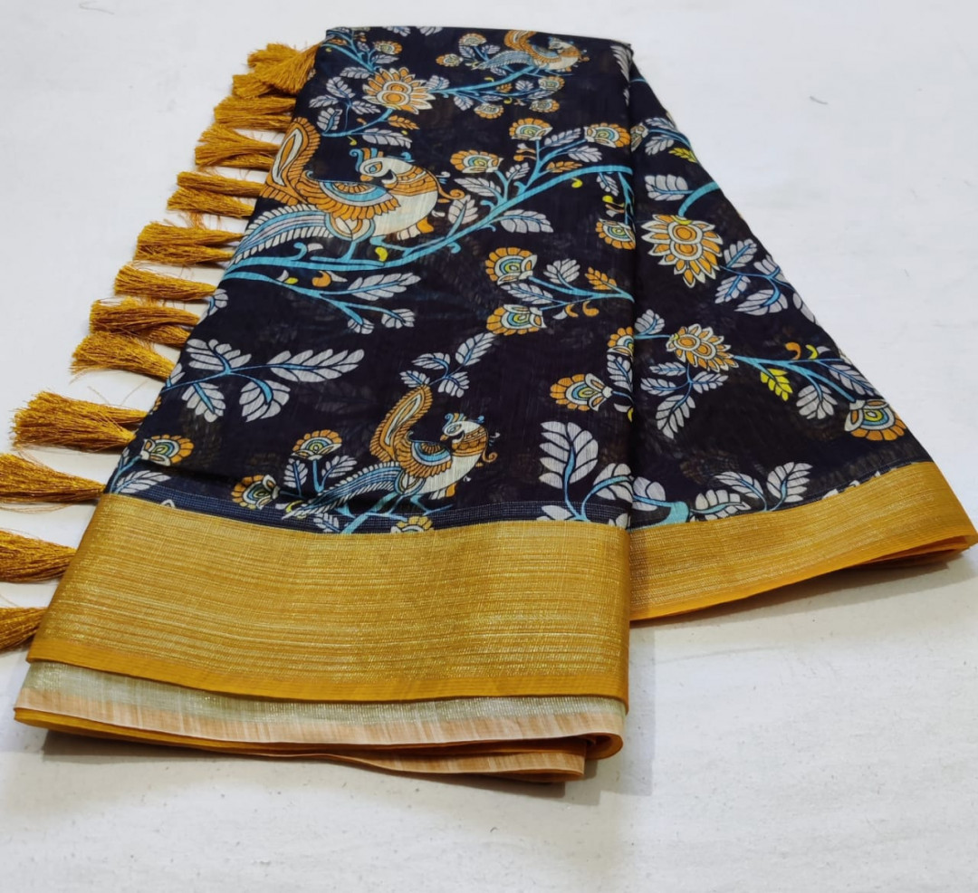 Multi color soft linen cotton saree