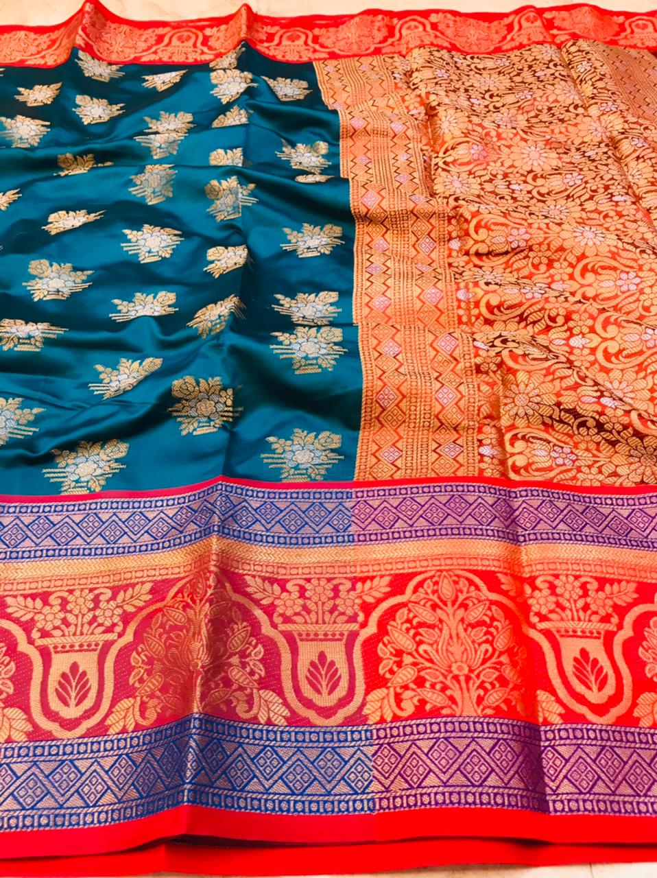 Rama green color kanchipuram handloom weaving silk saree with zari work