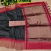 Black color south silk saree with zari woven contrast border