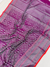 Magenta color kanchipuram silk saree with silver zari weaving work