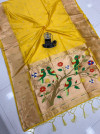 Yellow color paithani silk saree with golden zari work