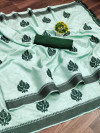 Sea green color soft cotton saree with embroidery work