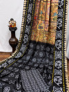 Multi color crape silk saree with kalamkari bandhej print