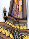 Multi color crape silk saree with kalamkari bandhej print