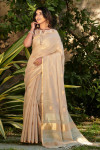 Beige color soft linen saree with zari weaving butti