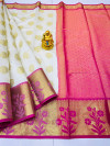 Off white color soft banarasi silk saree with zari weaving work