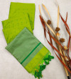 Parrot green color tussar silk saree with zari woven pallu