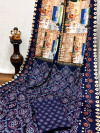 Multi color crape silk saree with kalamkari bandhej print