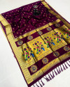 Magenta color soft paithani silk saree with golden zari woven work