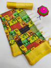 Yellow color soft cotton saree with printed work
