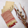 Off white color tussar silk saree with zari linen pallu