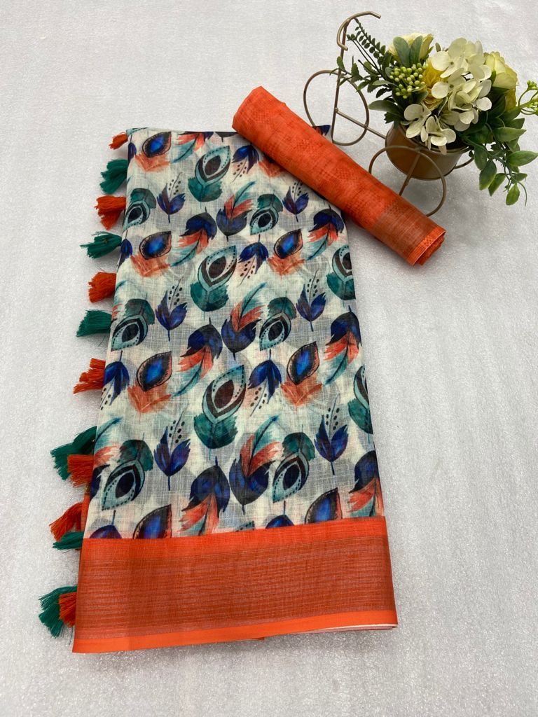 Multi color soft cotton saree with digital printed design