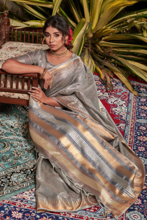 Sunset Metallic Linen Sari – Anavila