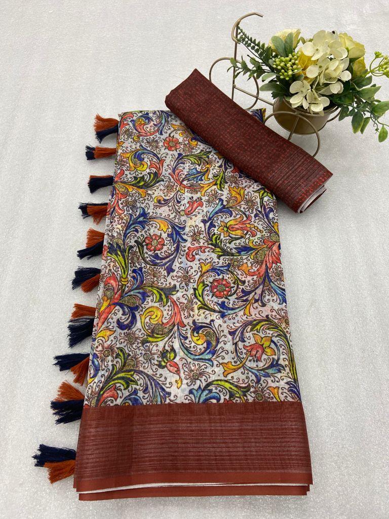 Multi color soft cotton saree with digital printed design