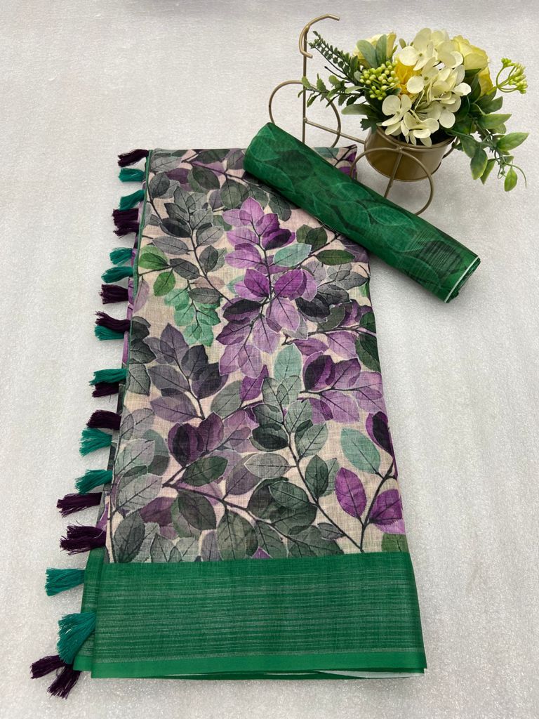 Multi color soft cotton saree with digital printed design
