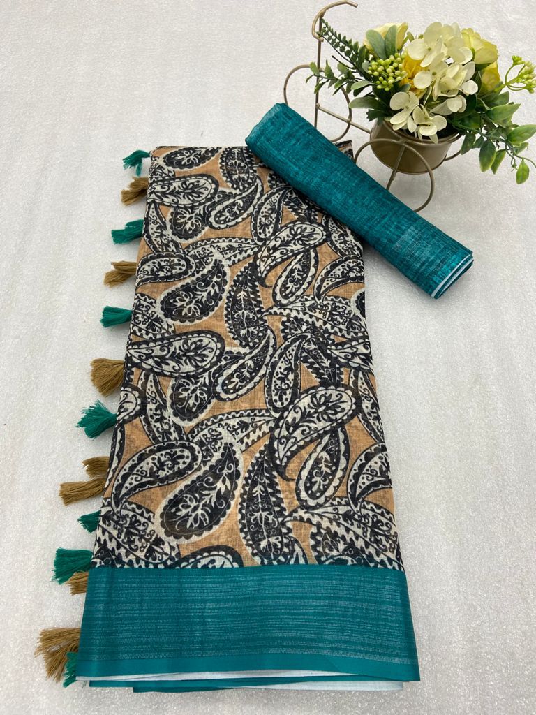 Multi color soft cotton saree with digital printed design