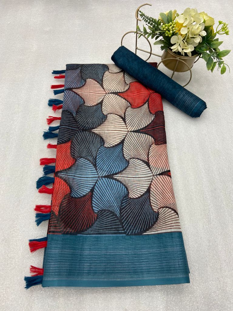 Multi color soft cotton saree with digital printed design