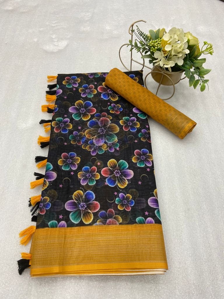 Multi color soft cotton saree with digital printed design