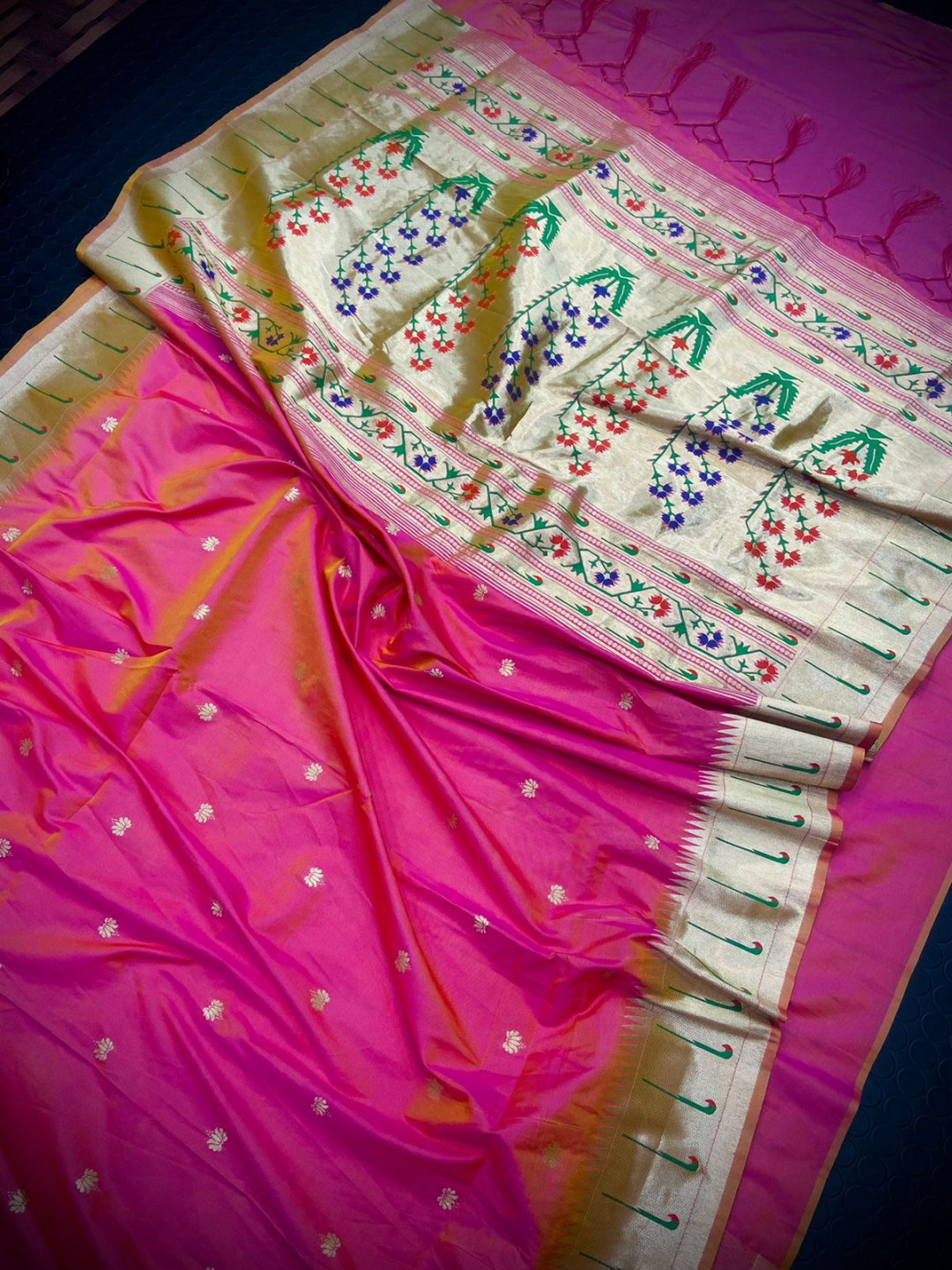 Peach Color Paithani Silk Saree With Zari Weaving Work